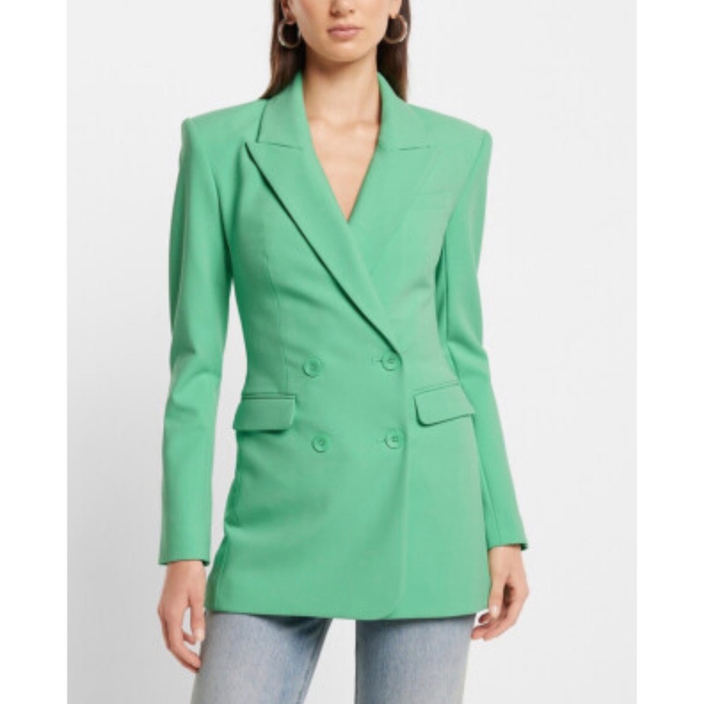 Express Double Breasted Blazer Women 10 Bright Green Longline Career Chic